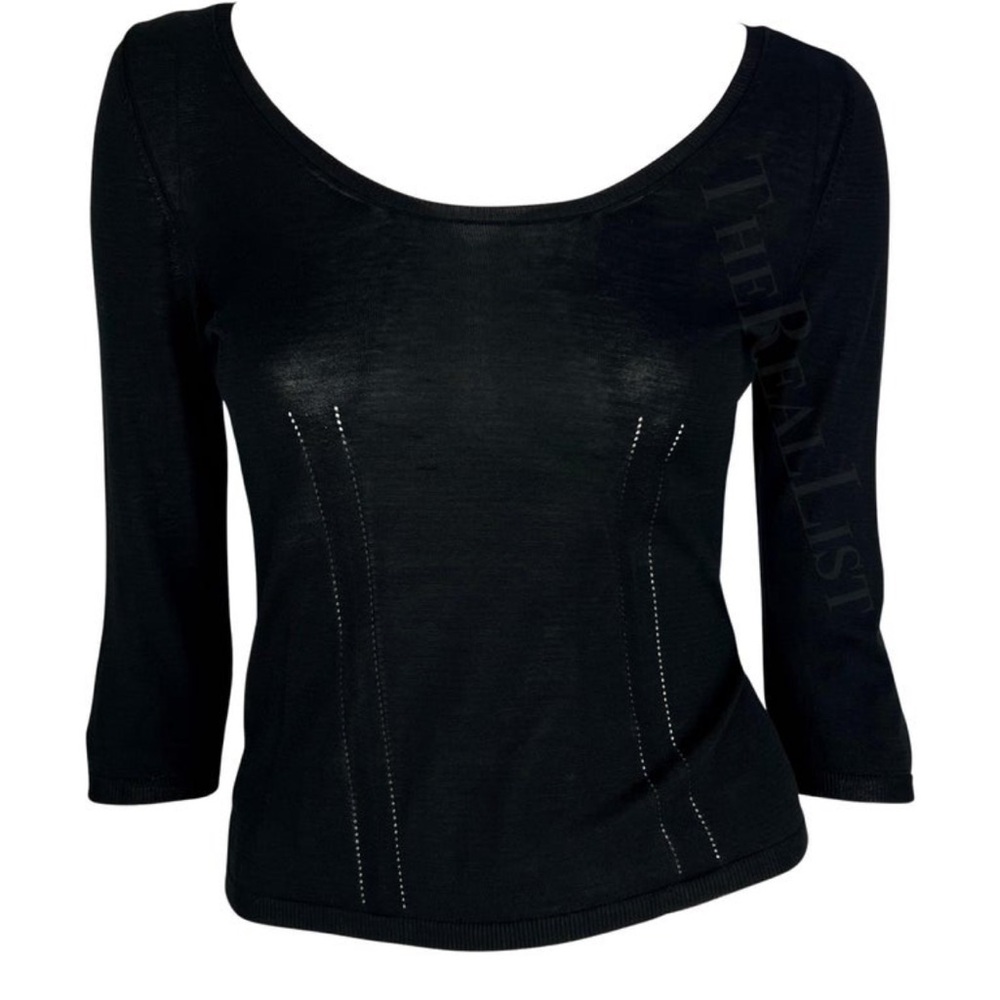 2001 Gucci by Tom Ford Stretch Knit Black Semi-Sheer Cropped Sweater Top xs